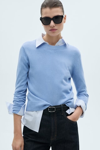 Pull maille lin mélangé - Bleu clair