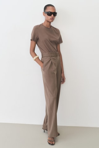 Pantalon droit avec ceinture - Marron