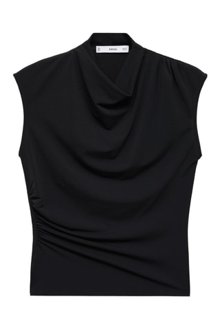 Top drapé en maille fine - Noir