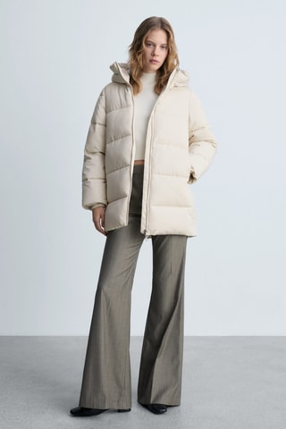 Anorak midi matelassé capuche - Ecru