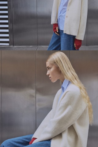 Cardigan maille imitation fourrure - Ecru