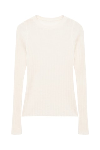 Pull-over maille côtelée col rond - Blanc cassé