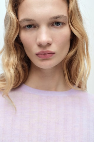 Pull-over maille côtelée col rond - Violet clair