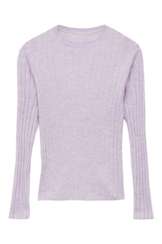 Pull-over maille côtelée col rond - Violet clair