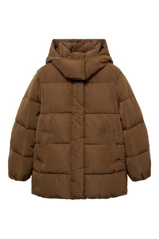 Anorak midi matelassé capuche - Marron