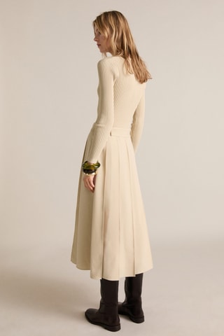 Robe à ceinture tissu combiné - Ecru