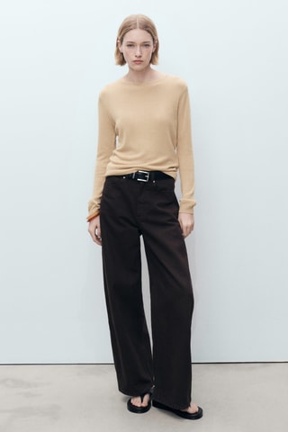 Pull col bateau lin mélangé - Marron