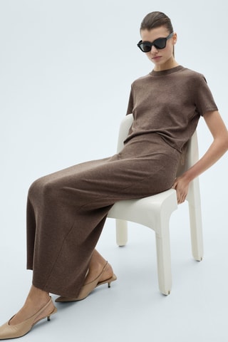 Jupe fendue maille - Marron