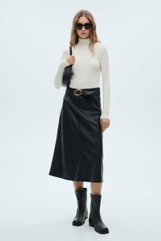 T-shirt maille côtelée boutons - Blanc cassé