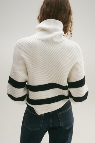 Pull-over maille côtelée rayures - Ecru
