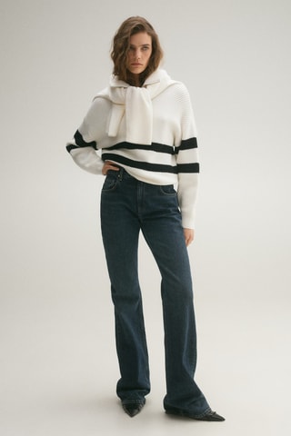 Pull-over maille côtelée rayures - Ecru