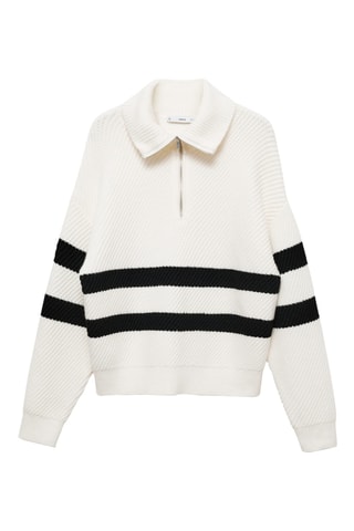 Pull-over maille côtelée rayures - Ecru