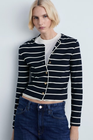 Cardigan maille rayures - Bleu marine