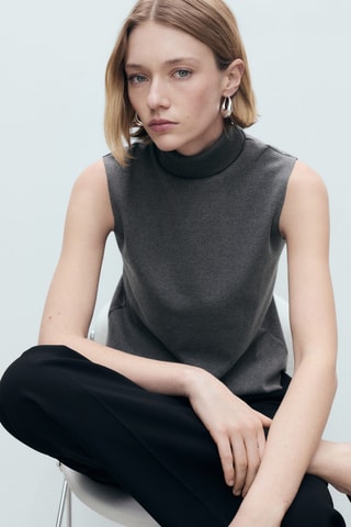 Haut à col roulé sans manches - Gris