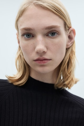 Robe évasée maille col montant - Bleu marine