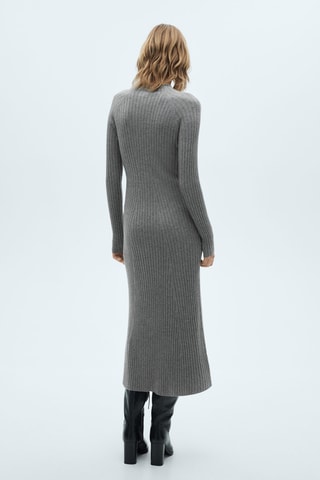 Robe évasée maille col montant - Gris chiné