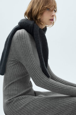 Robe évasée maille col montant - Gris chiné