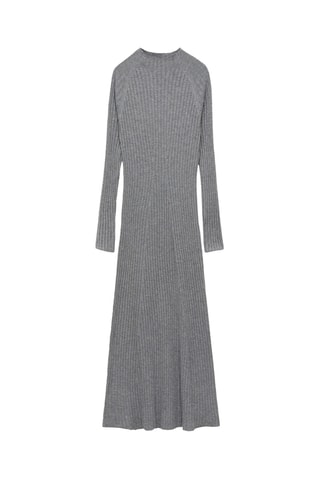 Robe évasée maille col montant - Gris chiné