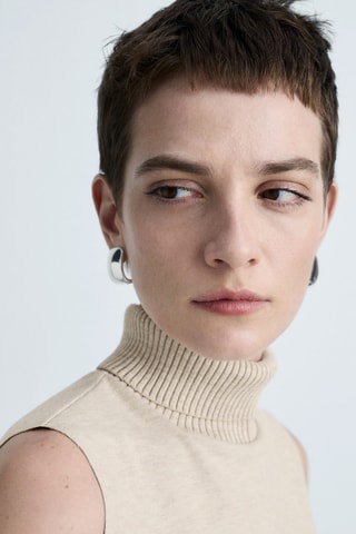 Top maille col montant - Beige