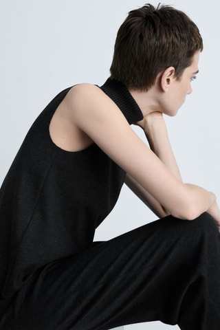 Top maille col montant - Gris foncé chiné