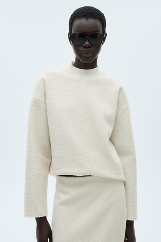 Jupe midi tissu bouclette - Ecru