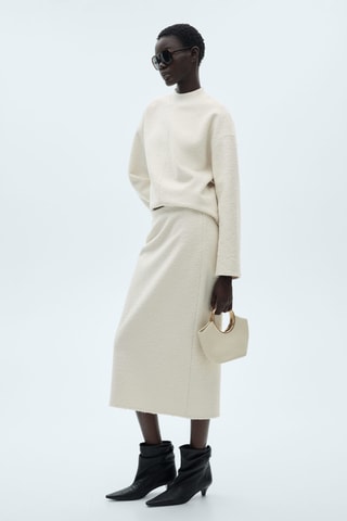 Jupe midi tissu bouclette - Ecru