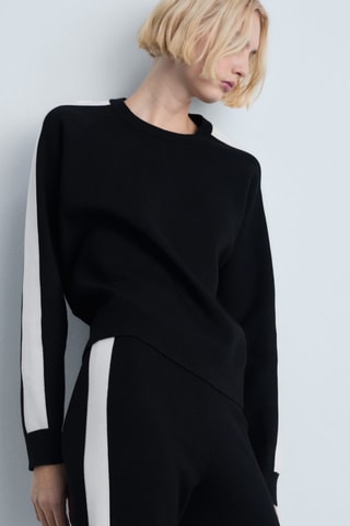 Pantalon maille rayure contrastante - Noir