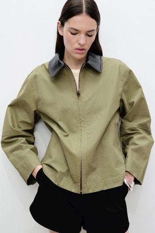 Veste en coton à col contrasté - Kaki