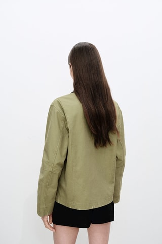 Veste en coton à col contrasté - Kaki