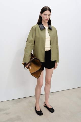 Veste en coton à col contrasté - Kaki