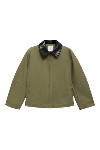 Veste en coton à col contrasté - Kaki