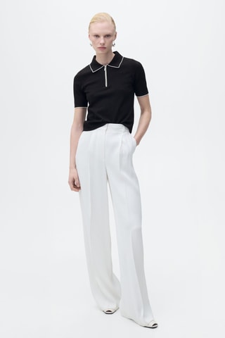 Pull col polo avec liserés contrastants - Noir