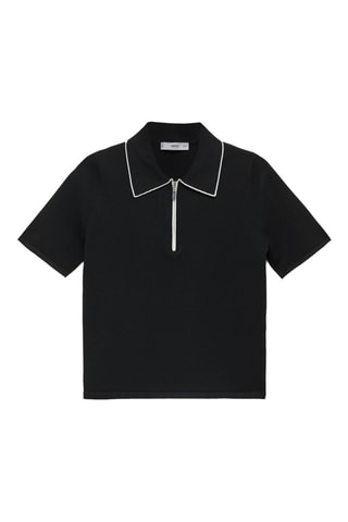 Pull col polo avec liserés contrastants - Noir