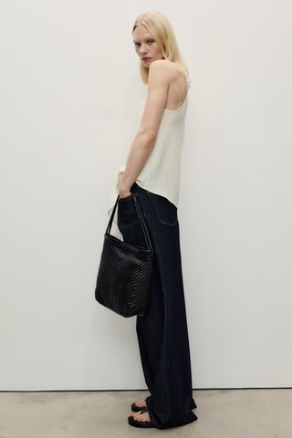 Pantalon en denim wideleg taille effilochée - Bleu