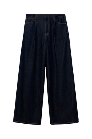 Pantalon en denim wideleg taille effilochée - Bleu