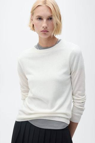 Pull-over laine mélangée col rond - Ecru