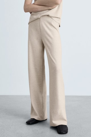 Pantalon wideleg maille fine - Beige