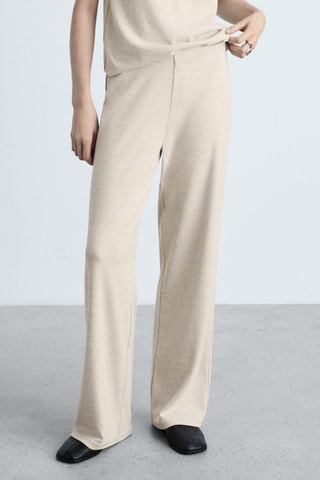 Pantalon wideleg maille fine - Beige