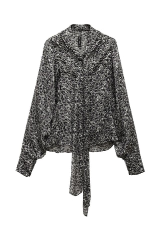 Chemisier imprimé animal avec nœud au col - Noir