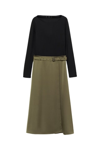 Robe à ceinture tissu combiné - Kaki