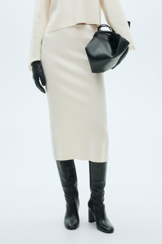 Jupe midi maille fine - Ecru