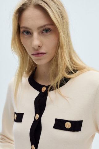 Veste en maille boutons bijoux - Ecru