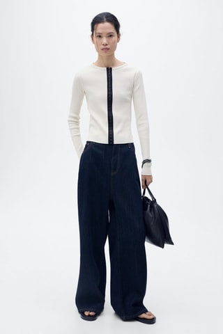 Cardigan coton fermeture contrastante - Ecru