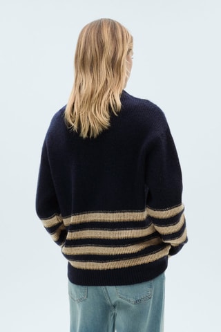 Pull-over rayures col montant - Bleu marine