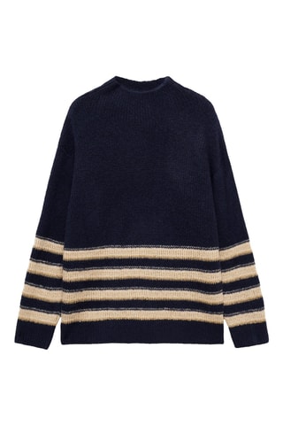 Pull-over rayures col montant - Bleu marine
