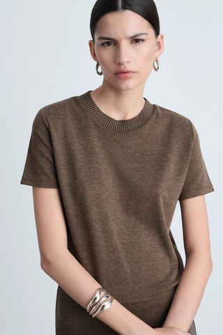 T-shirt maille manches courtes - Marron