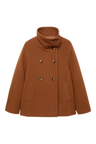 Manteau court laine double boutonnage - Marron