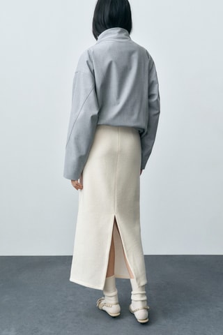 Jupe midi laine mélangée - Ecru