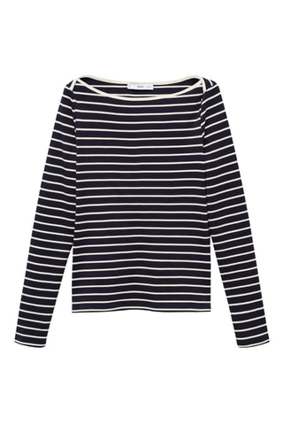 T-shirt rayures col bateau - Bleu marine