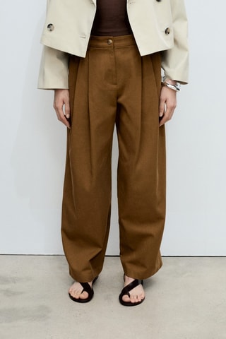 Pantalon wideleg mélange coton et lyocell - Marron